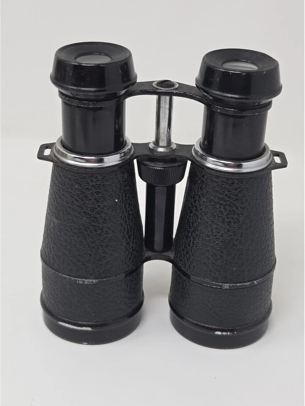 Vintage Black Binoculars Center Focus Textured Body Metal Trim Needs Repair